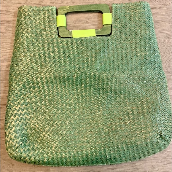 Vintage Rosella Carrara Green Straw Tote Wood Handle Large Unused Perfect Condit - Picture 2 of 14